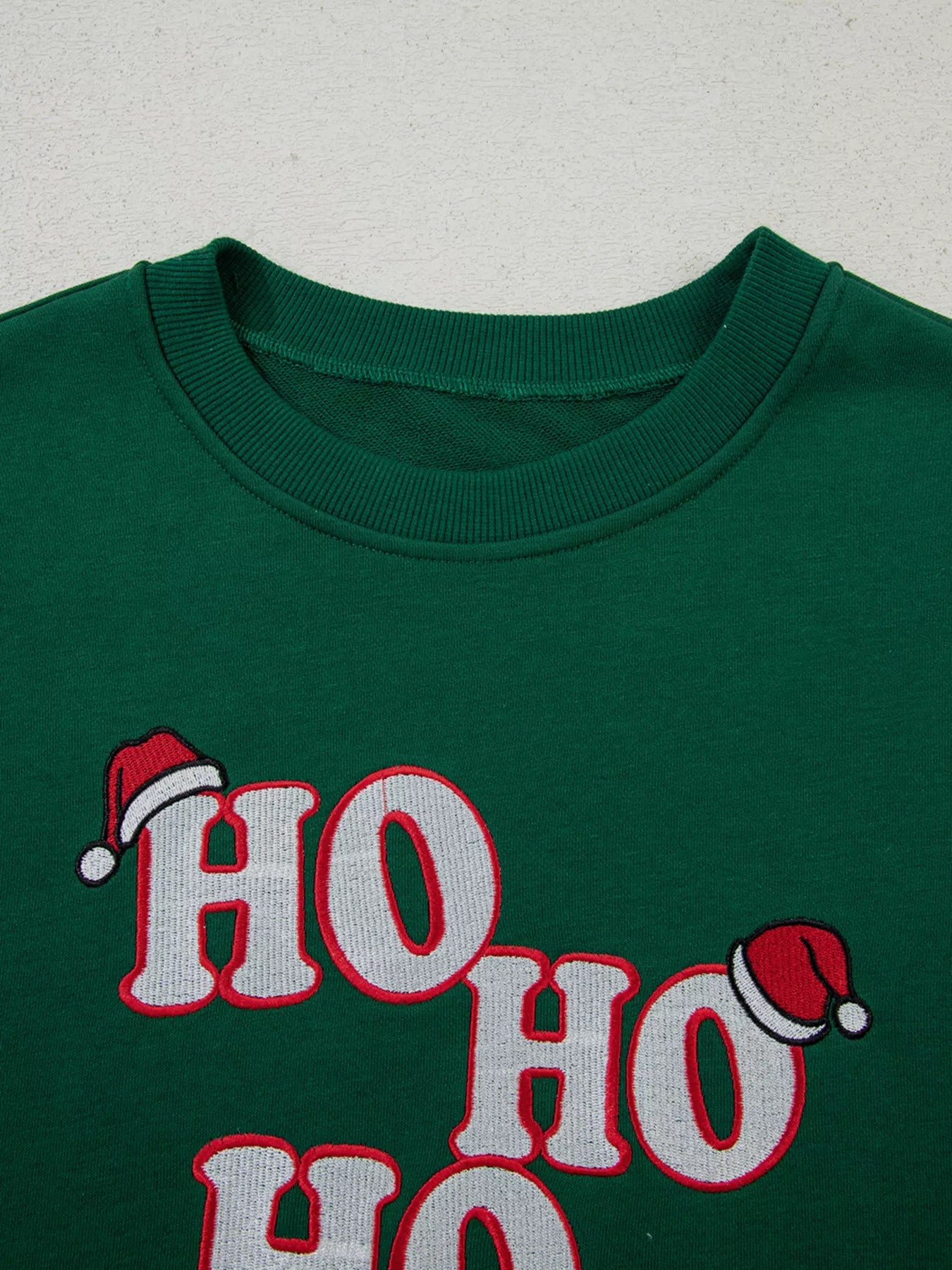 Embroidered Letter Christmas Round Neck Sweatshirt 