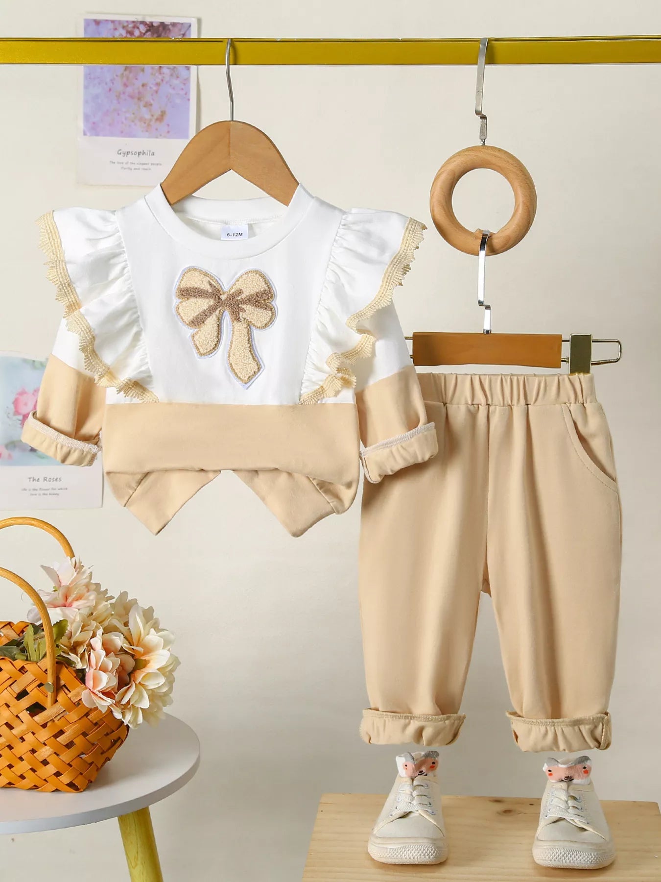 Children's Flower Long Sleeve Top and Pants Set 