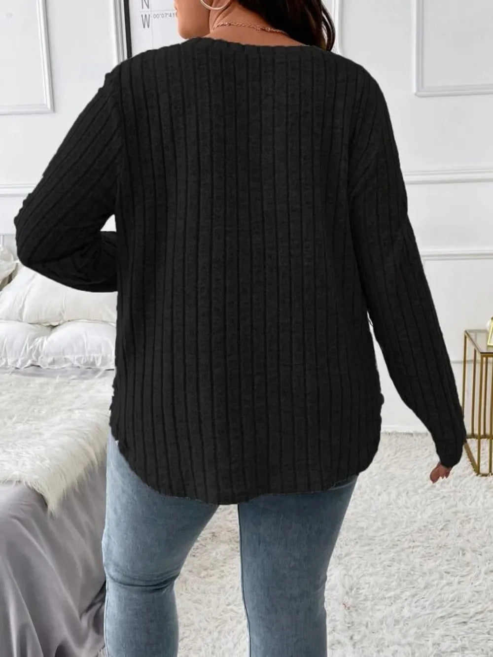 Plus Size V-Neck Long Sleeve T-Shirt 