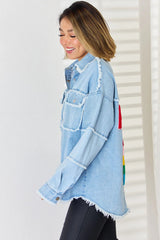 PEACE Raw Hem Dropped Shoulder Denim Top 