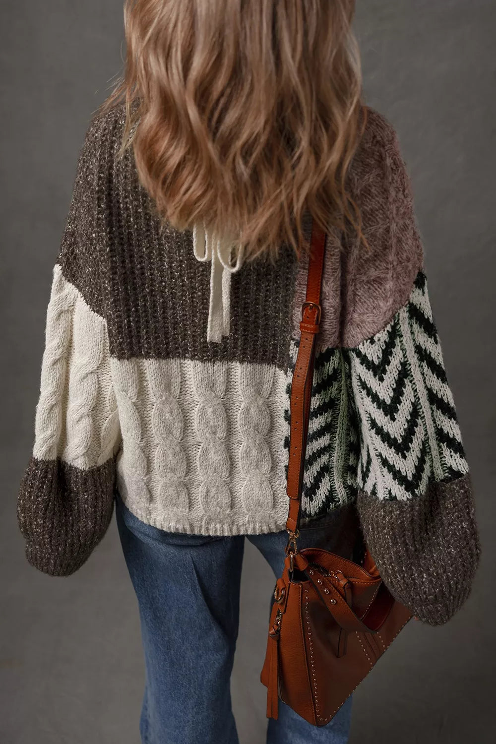 Color Block Cable Knit Sweater 
