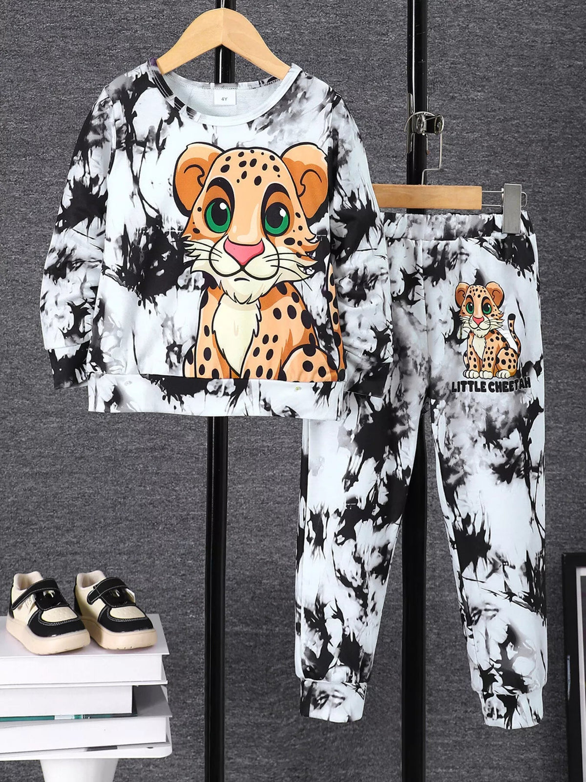Children's Cheetah Tie-Dye Top and Pants Set 