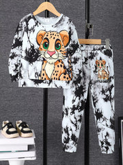Children's Cheetah Tie-Dye Top and Pants Set 