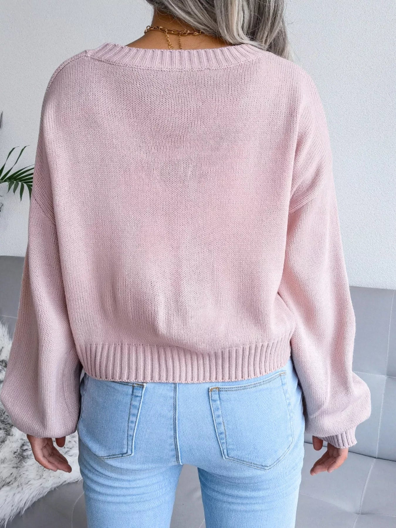 Cloud Pattern Button-Up Cropped Cardigan 