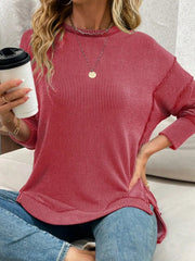 Side Slit Round Neck Dropped Shoulder Sweatshirt 
