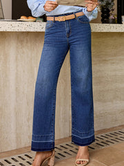 Raw Hem Unique Cuffs Straight High Rise Loose Jeans 