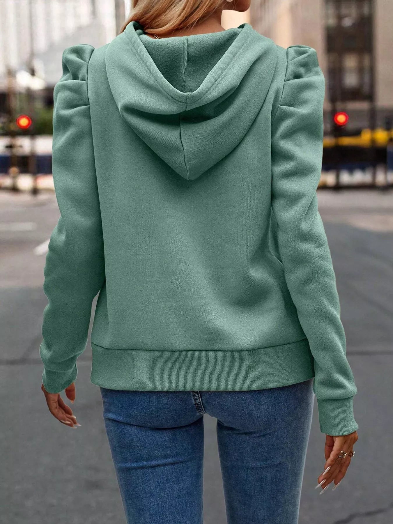 Puff Sleeve Hoodie with Drawstring 