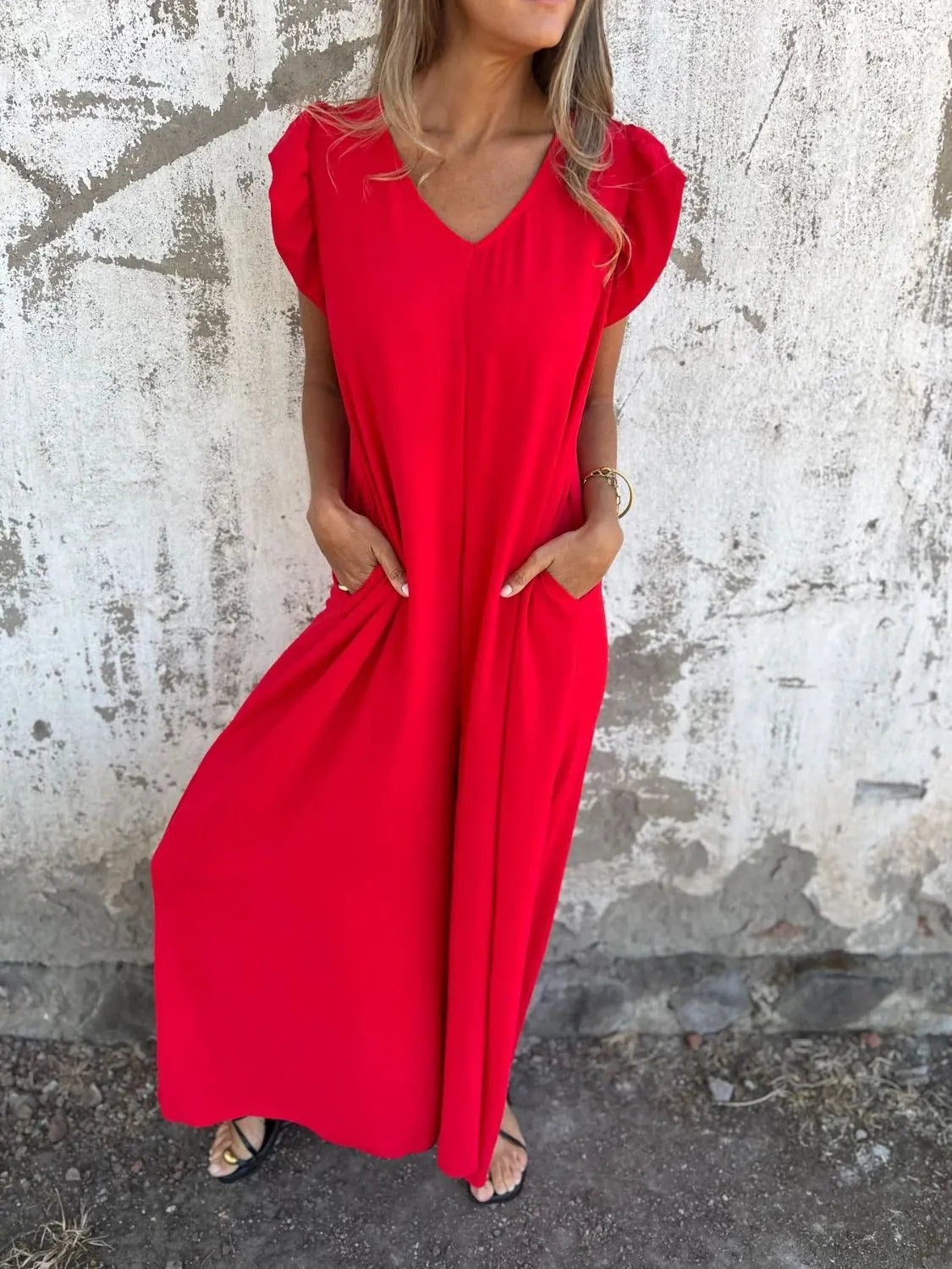 Full Size V-Neck Cap Sleeve Wide Leg Jumpsuit Plus Size 