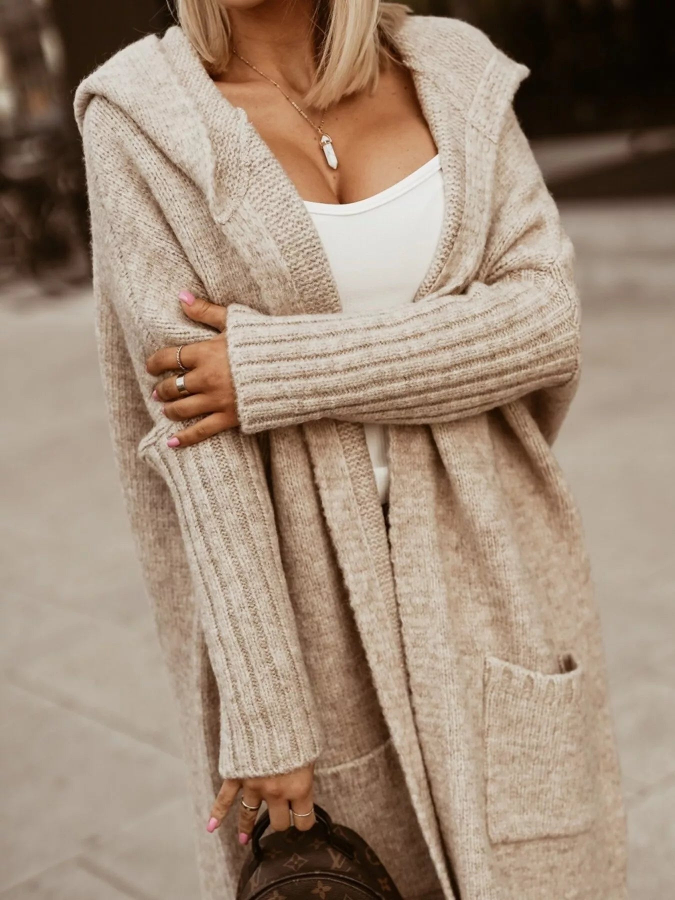 Full Size Hooded Knit Open Front Cardigan Plus Size 