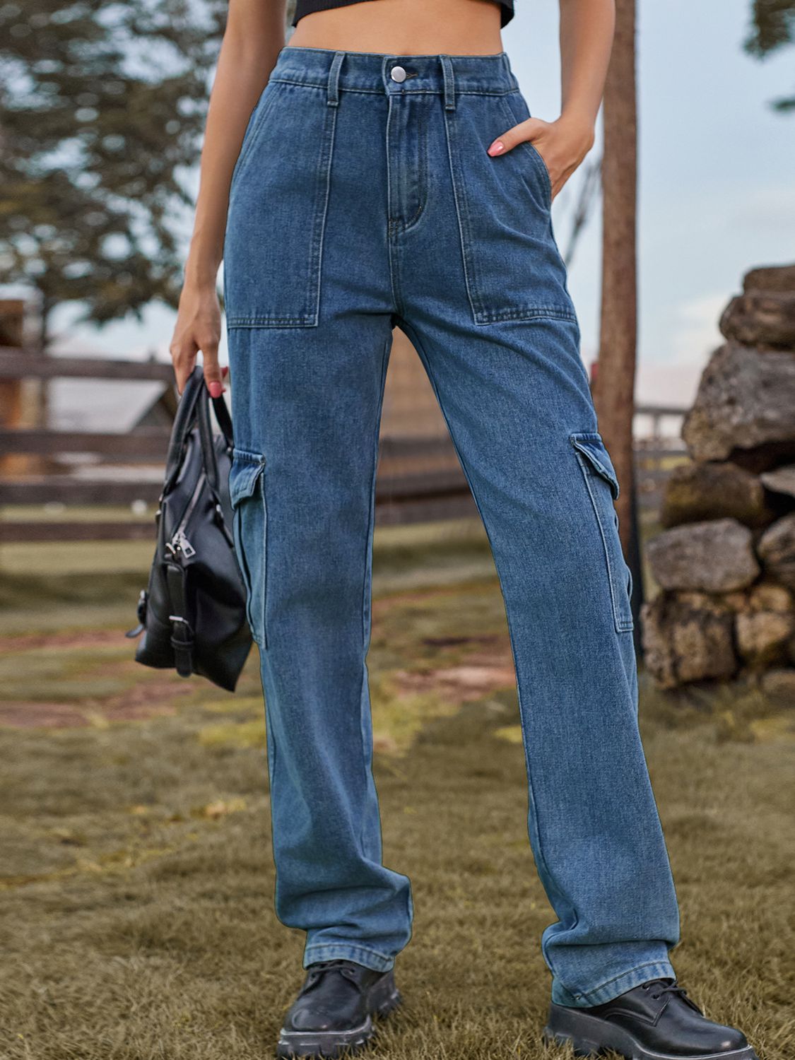 High Waist Cargo Jeans 