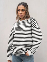 Striped Round Neck Oversized Casual Sweatshirt 