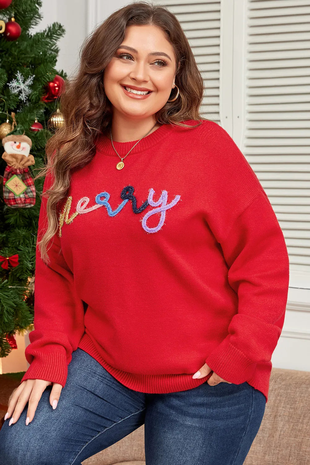 Plus Size MERRY Round Neck Long Sleeve Sweater 