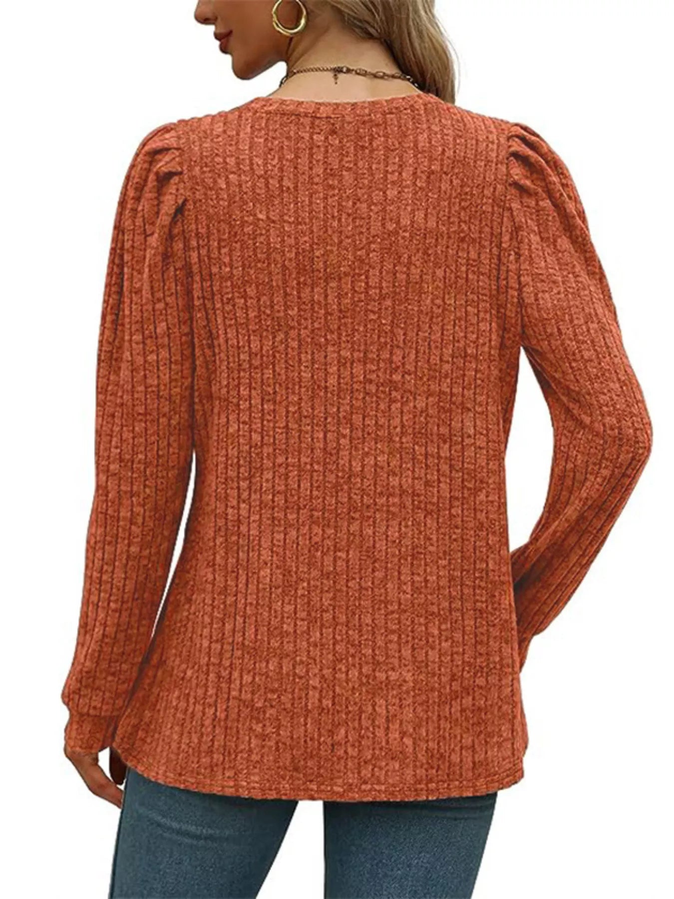 Ribbed Knit Top with Puff Sleeves 