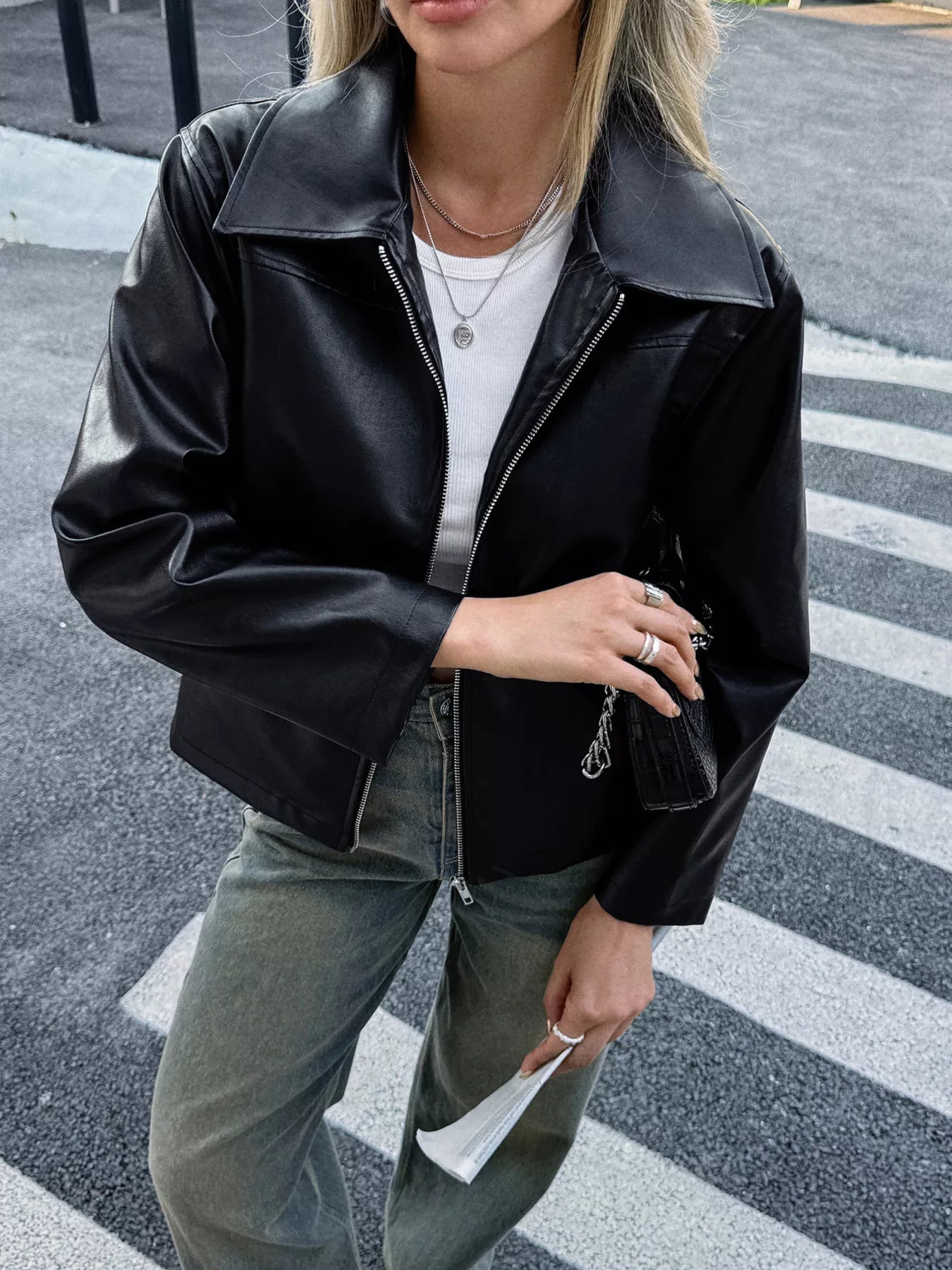 Zip Up Leather Jacket 