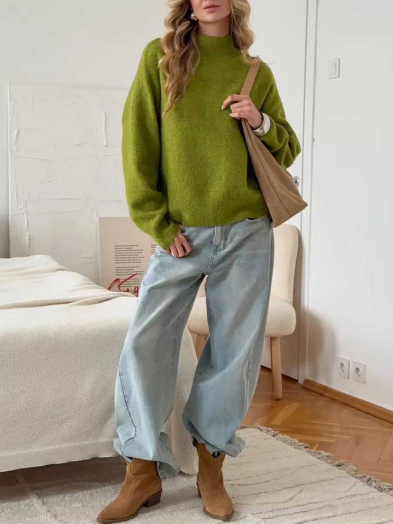 Mock Neck Dropped Shoulder Sweater 