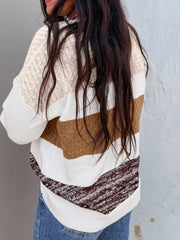 Mixed Texture Knit Striped Color Block Loose Sweater 