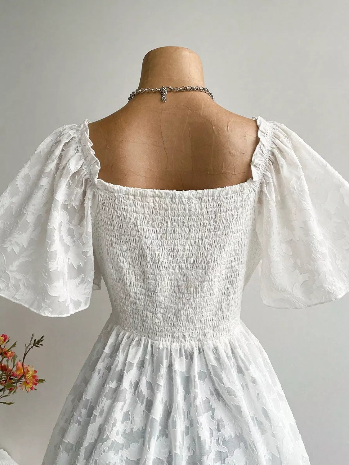 Plus Size Floral Flutter Sleeve Blouse with Smocked Back 