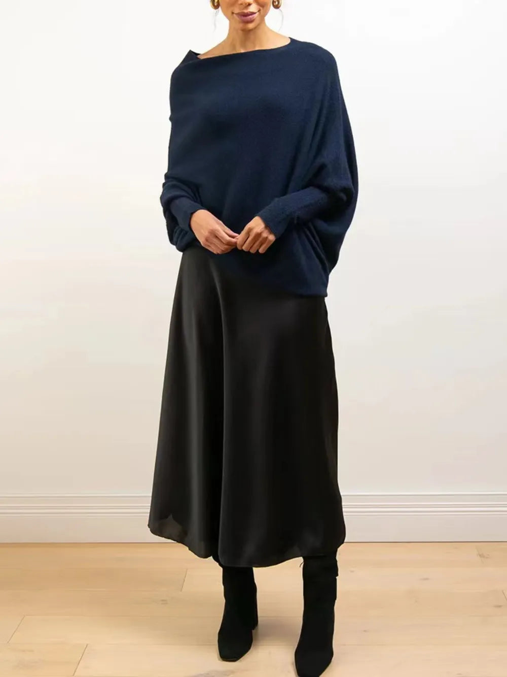 Full Size Boat Neck Batwing Sleeve Knit Top 