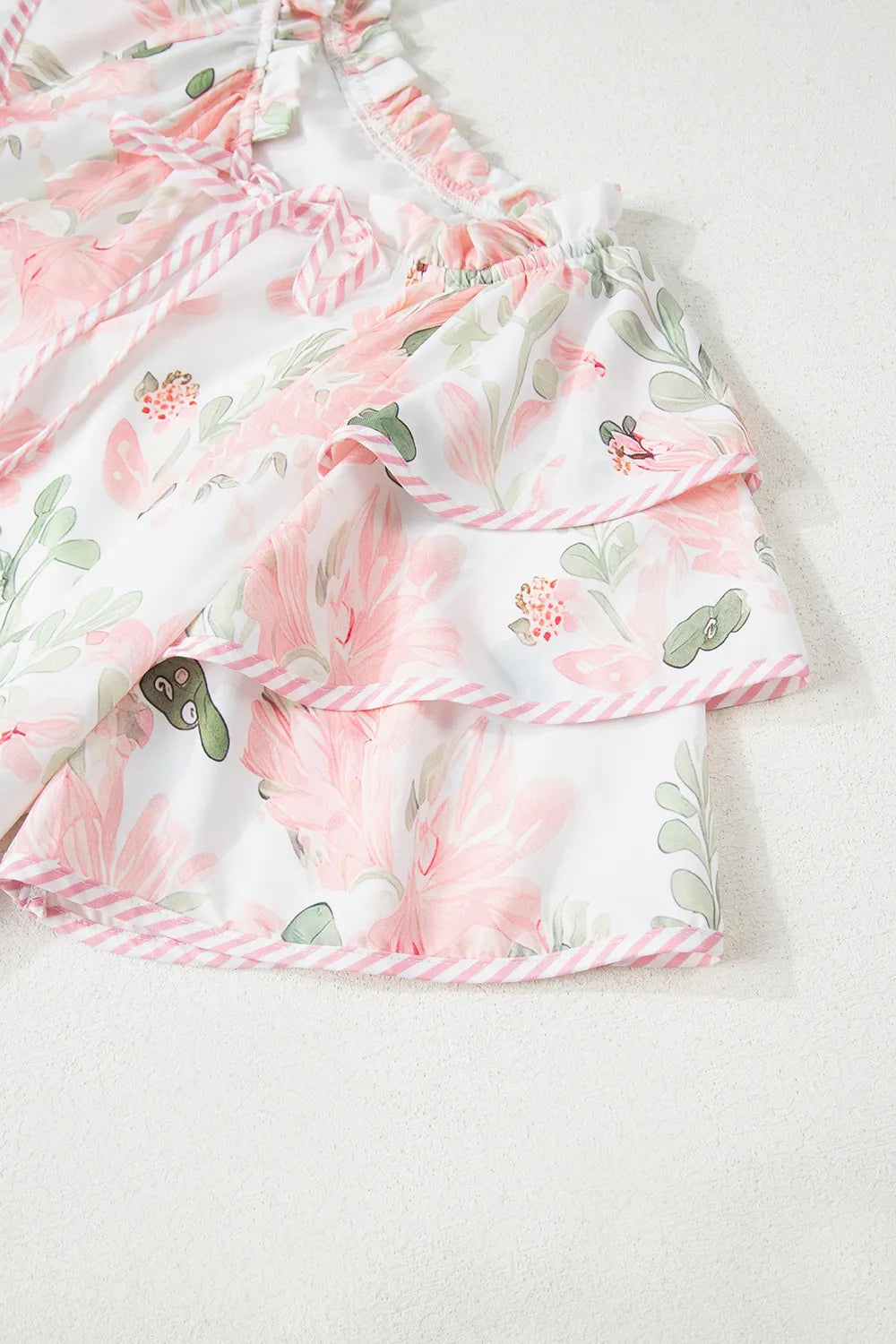 Floral Contrast Edge Layered Short Sleeve Mini Dress 