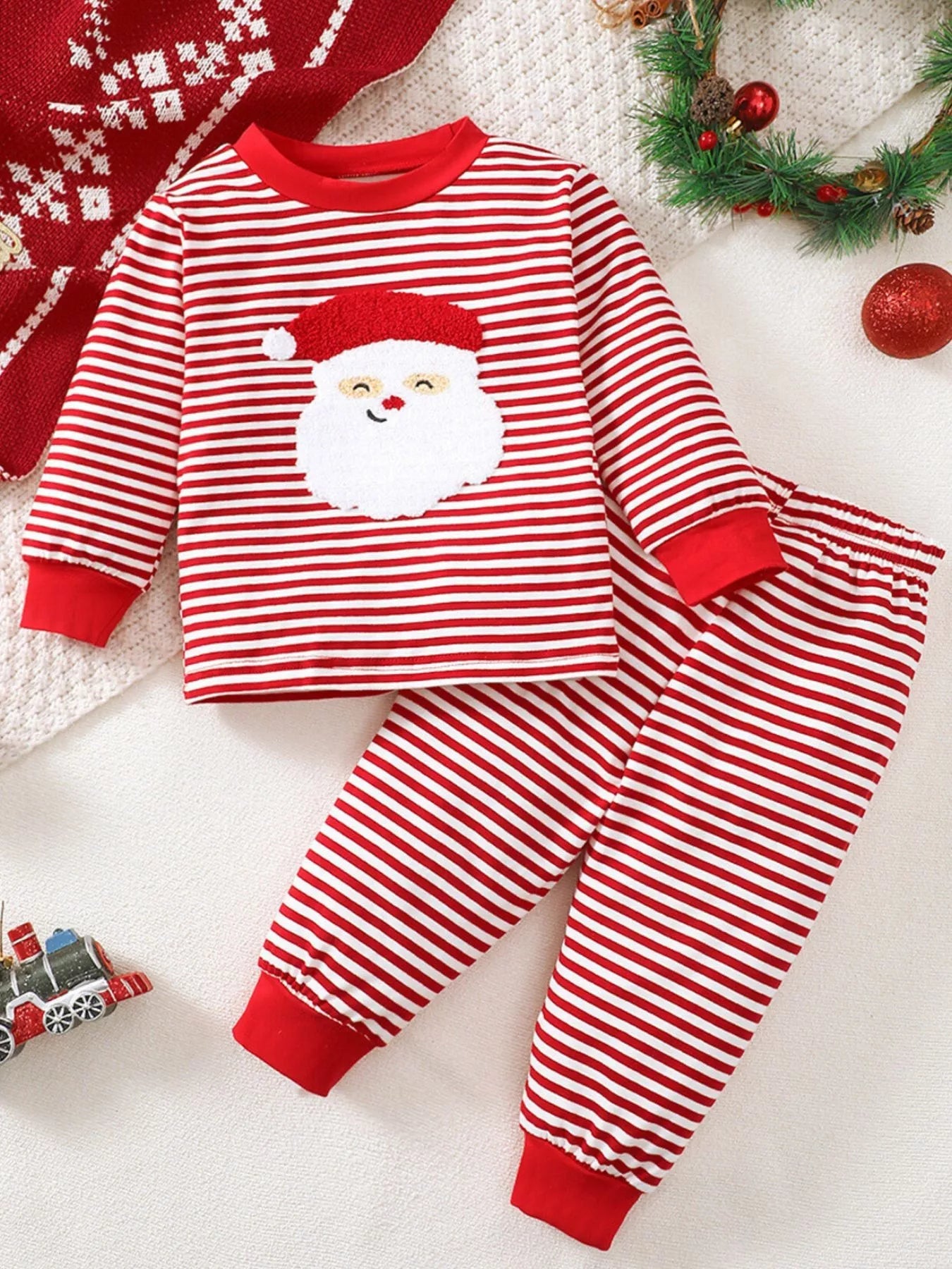 Children's Christmas Santa Striped Pajama Set 