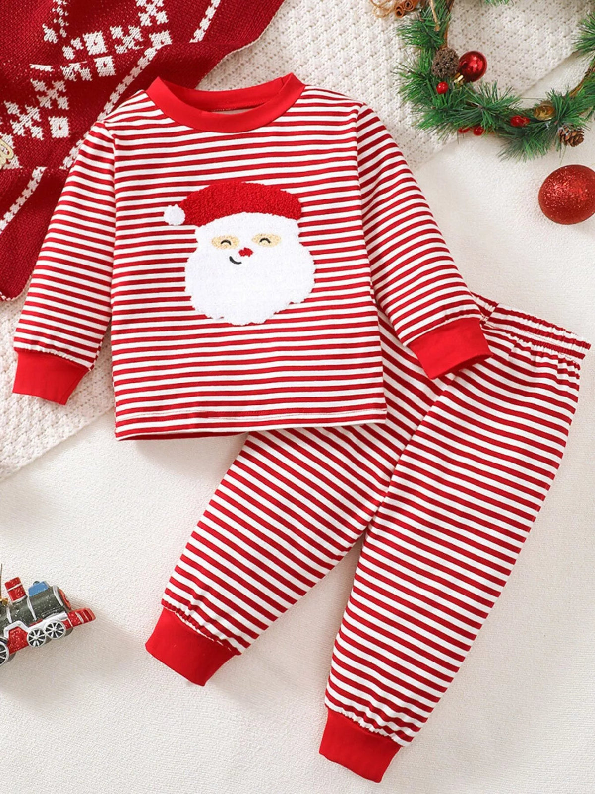 Children's Christmas Santa Striped Pajama Set 