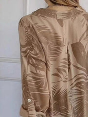 Full Size Printed Button Detail Long Sleeve Blouse Plus Size 