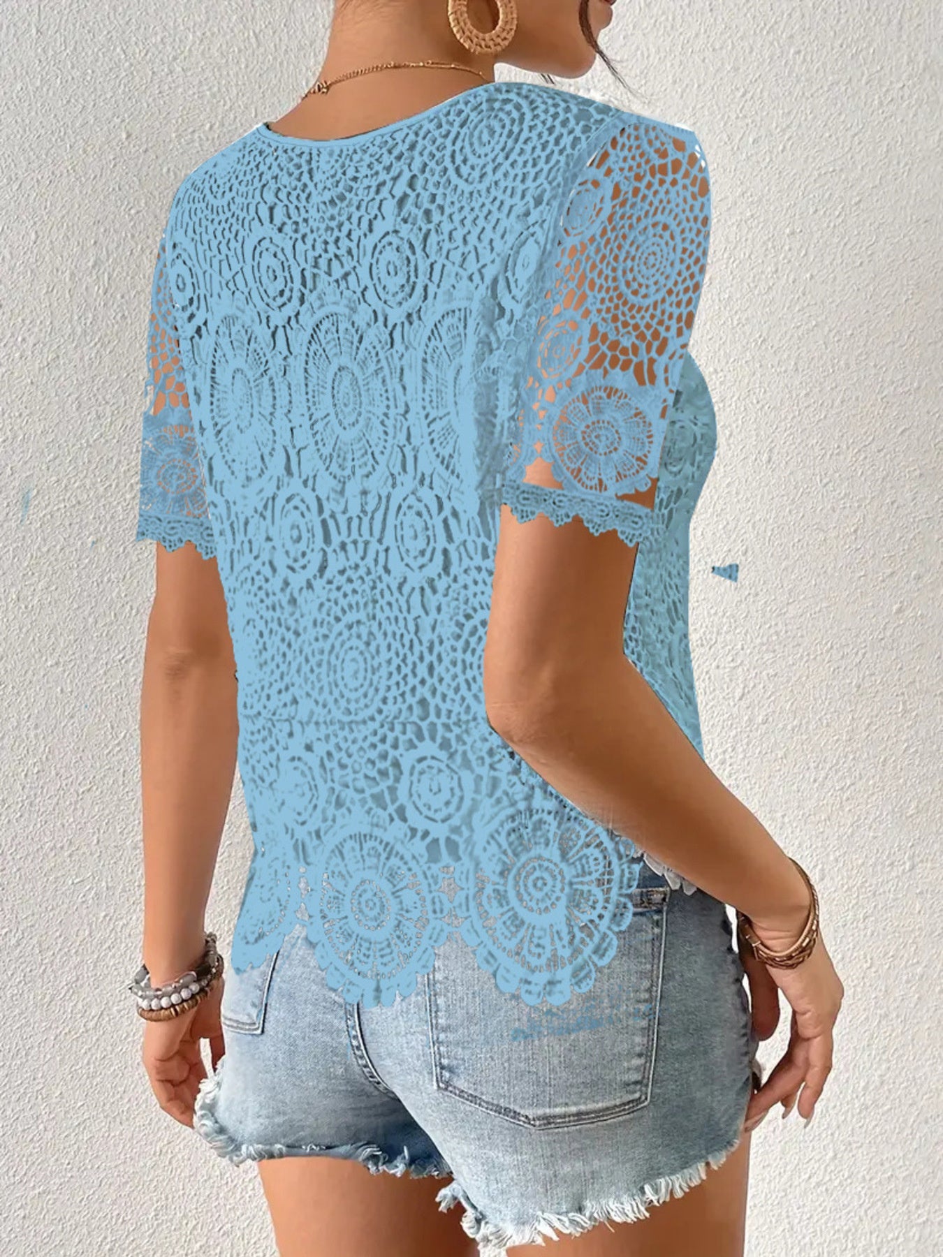 Lace Short Sleeve Blouse 