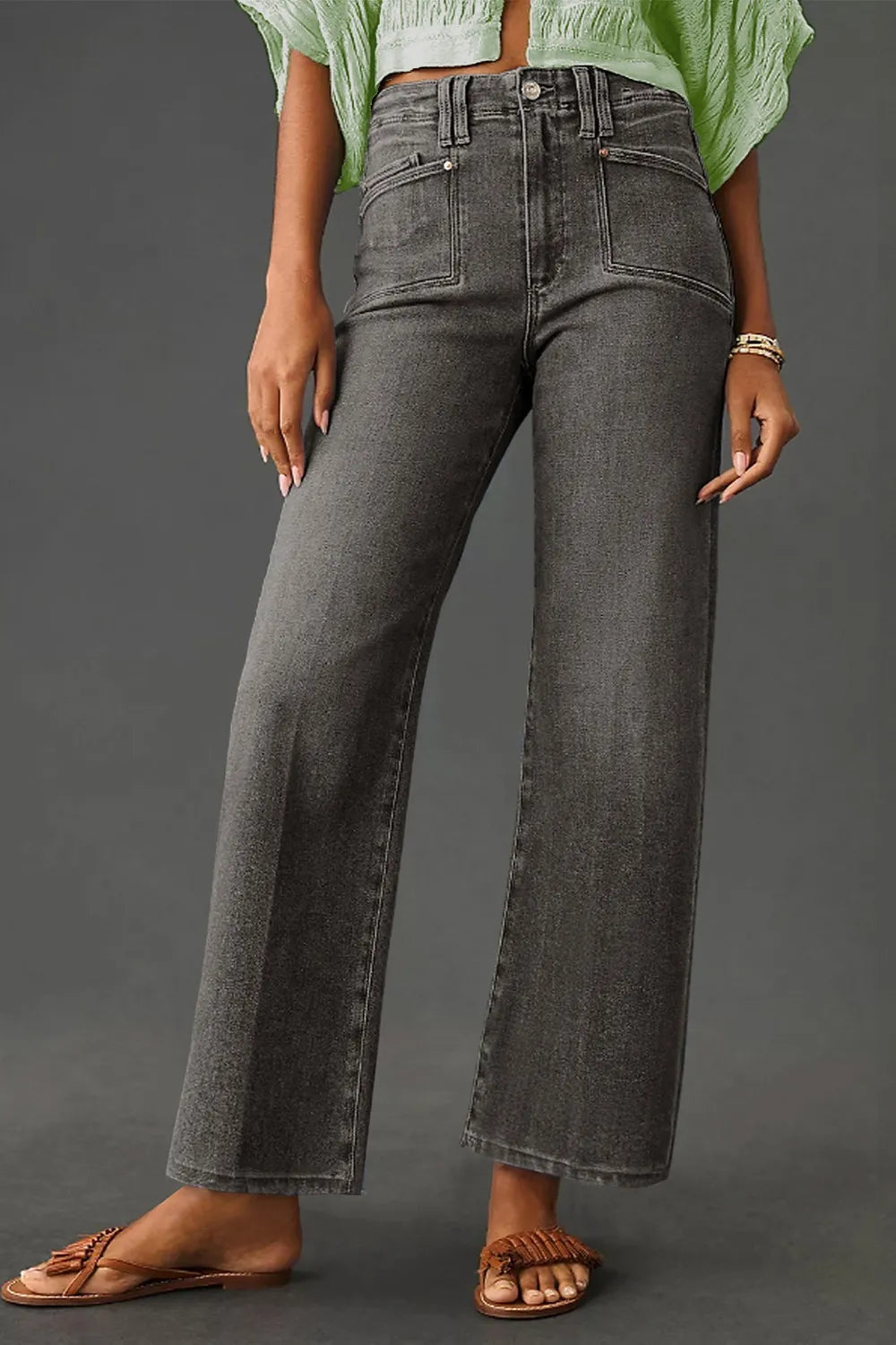 High-Waisted Wide-Leg Vintage Wash Jeans 