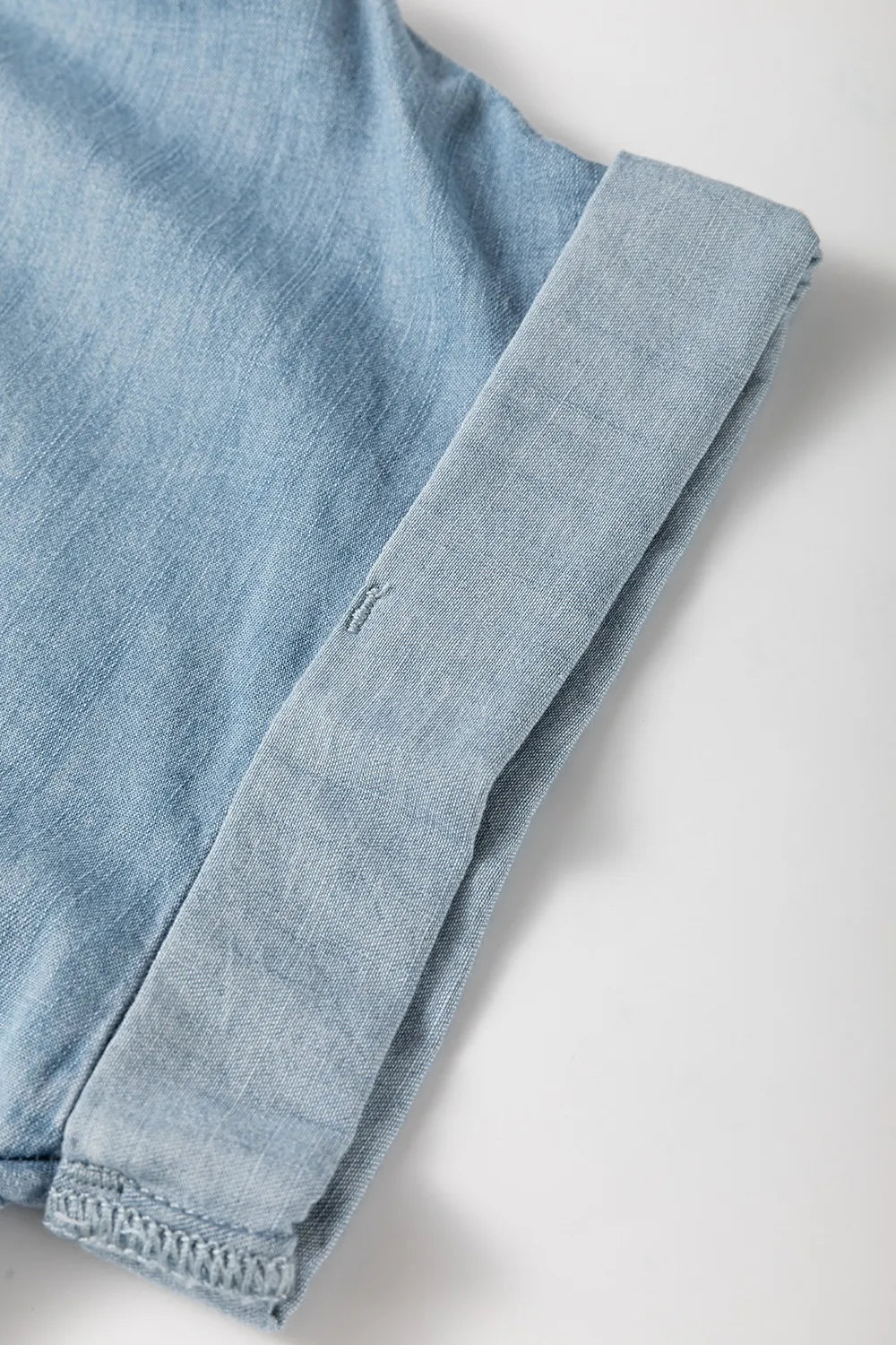 Folded Short Sleeve Patched Pocket Denim Shirt 