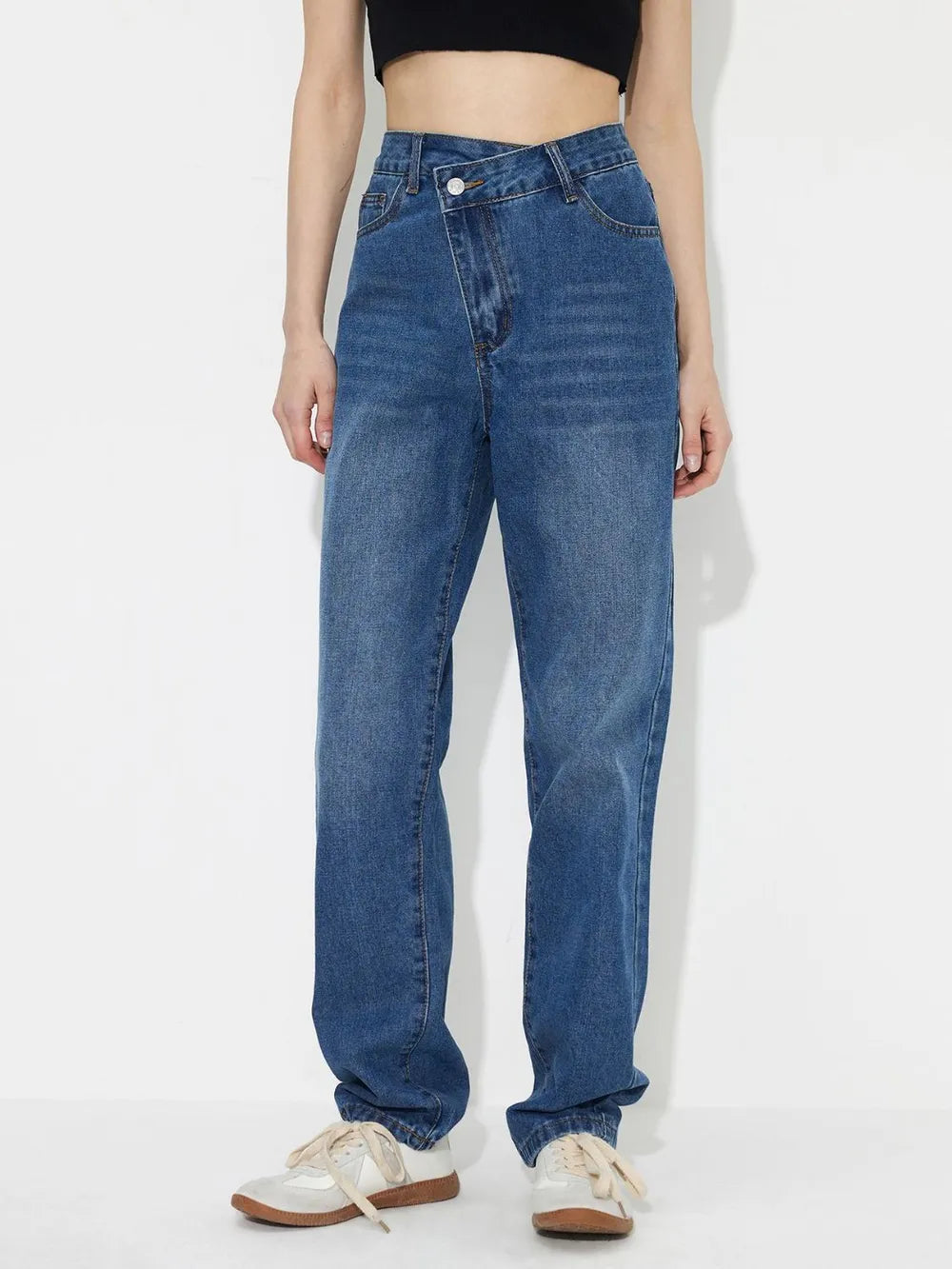Asymmetric Waist Jeans with Pockets 