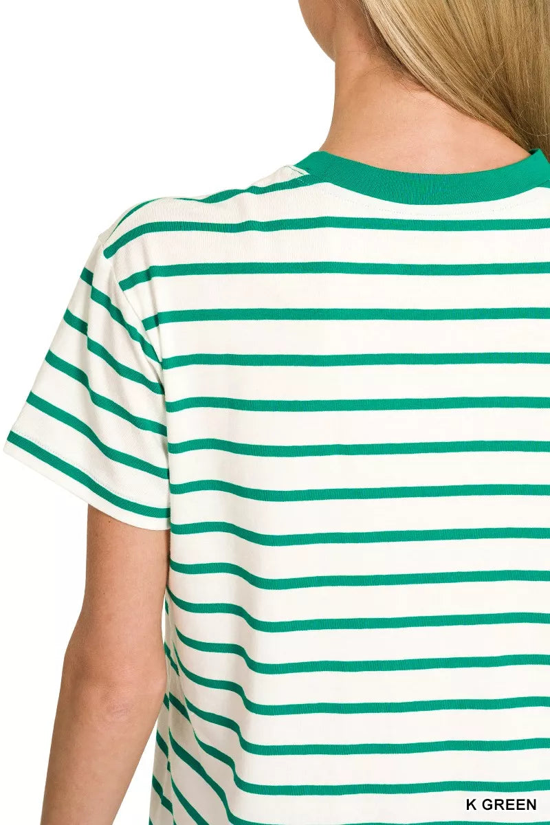 Zenana Striped Round Neck Short Sleeve T-Shirt 