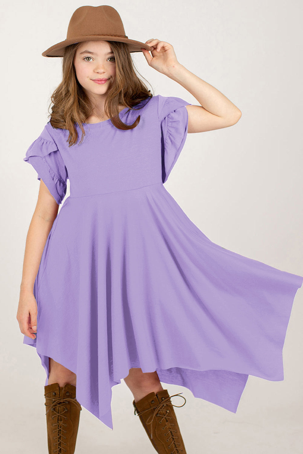 Round Neck Petal Sleeve Dress 