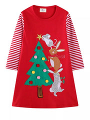 Children's Christmas Tree Animal Long Sleeve Dress 