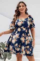 Plus Size Floral Print V-Neck Flutter Sleeve Mini Dress 