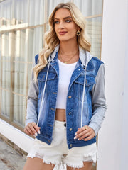 Pocketd Button Up Detachable Hooded Denim Jacket 