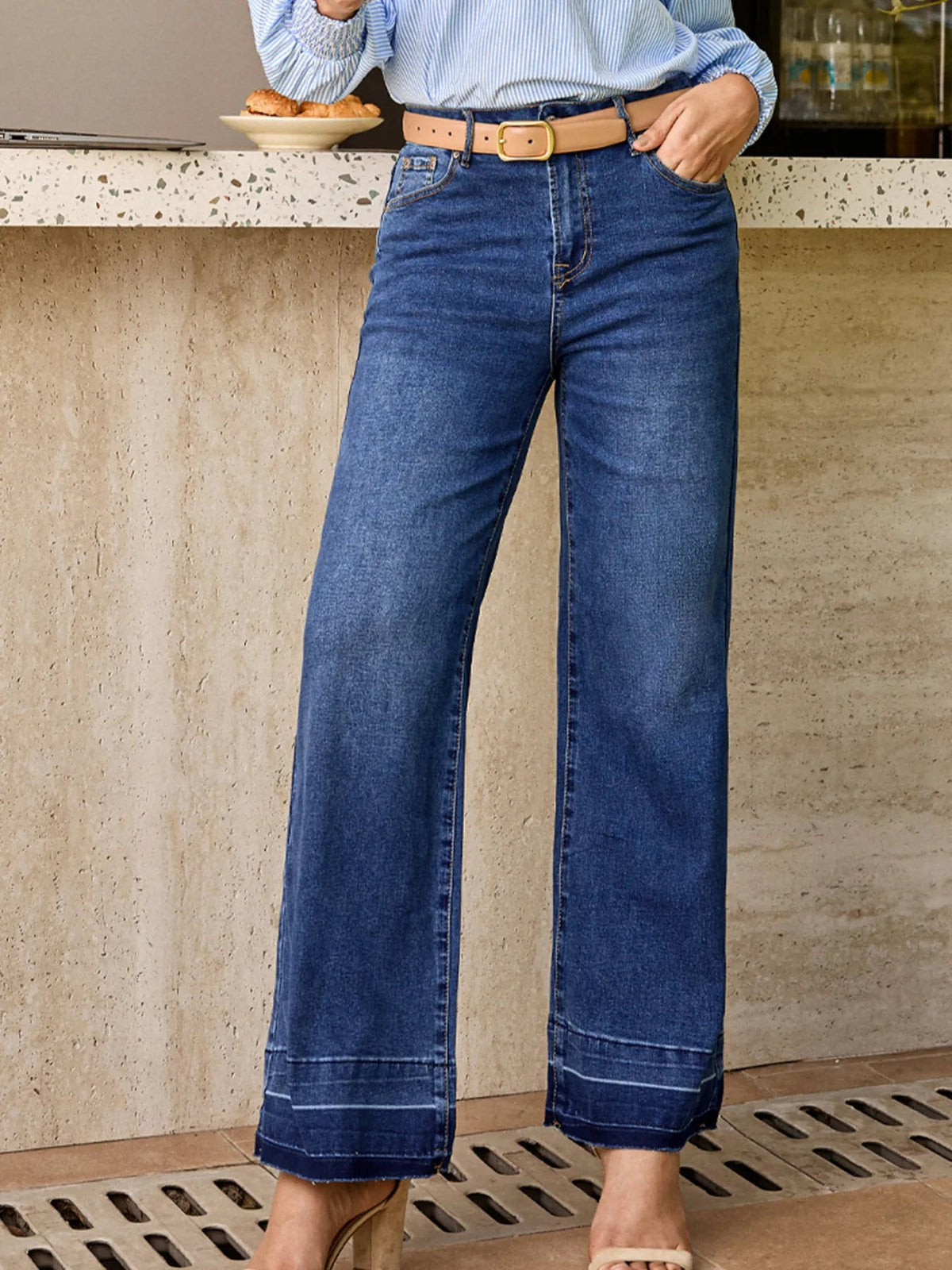Raw Hem Unique Cuffs Straight High Rise Loose Jeans 