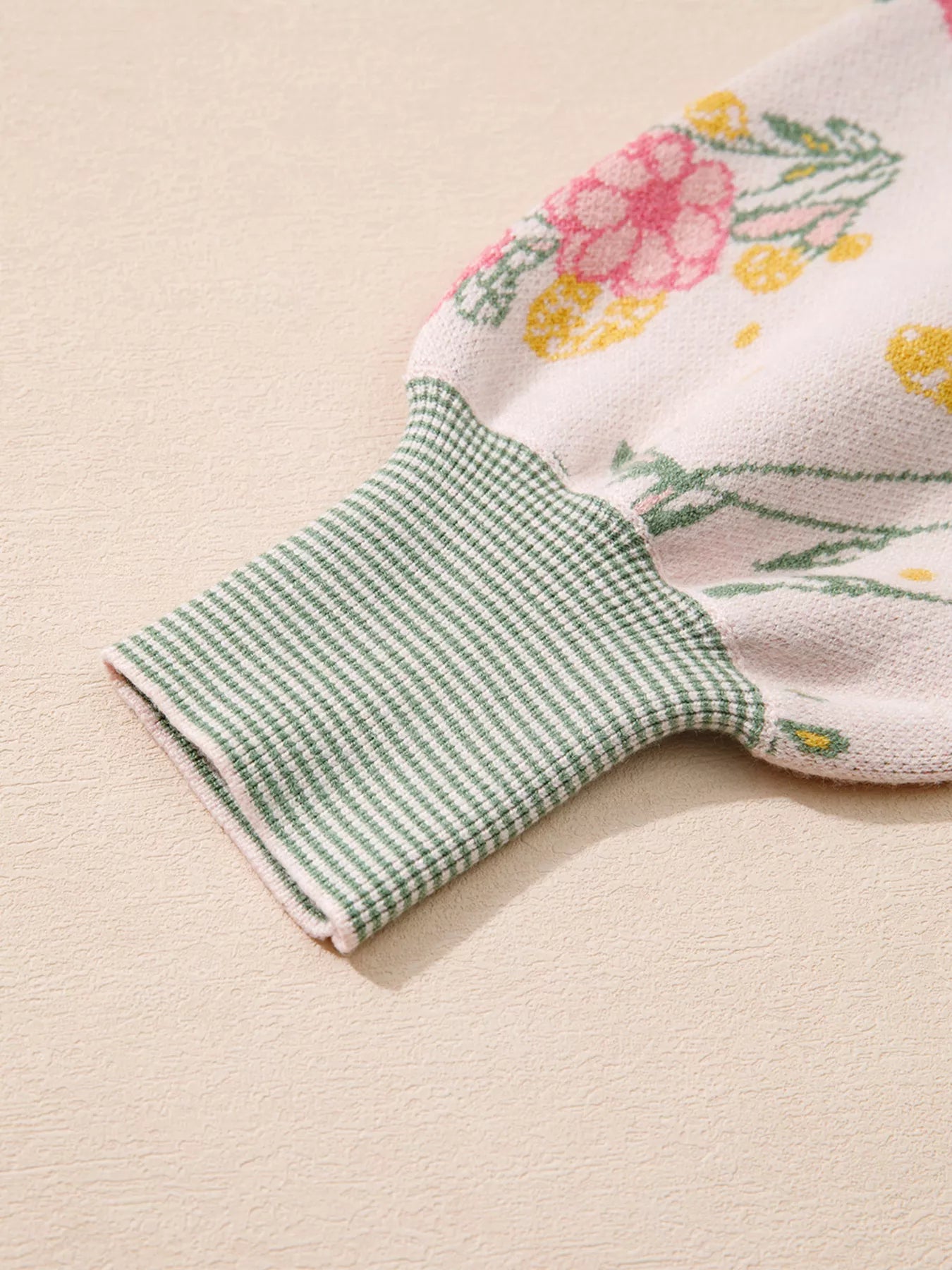 Floral Pattern Striped V Neck Loose Sweater 
