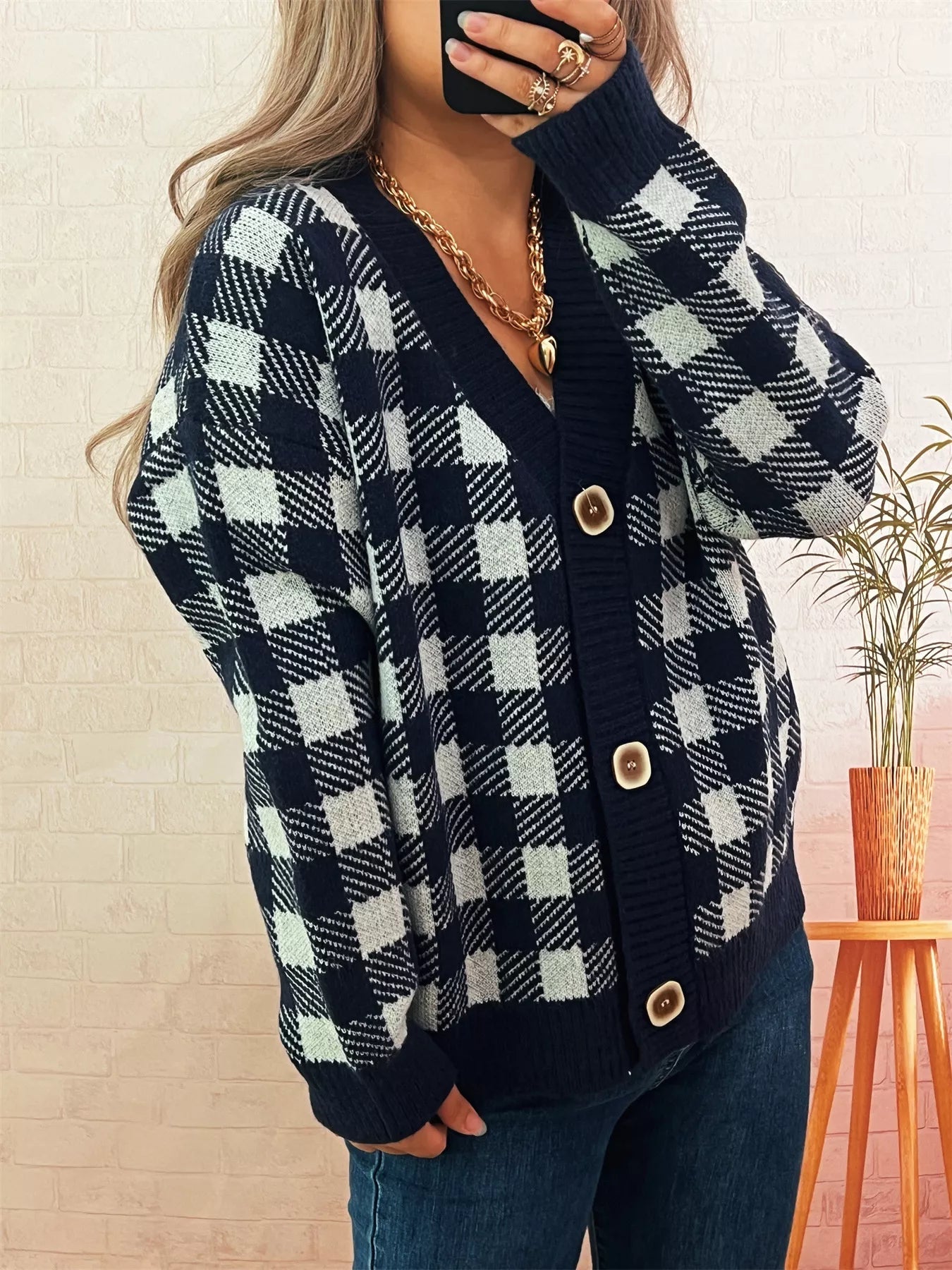 Plaid Button-Down Cardigan 