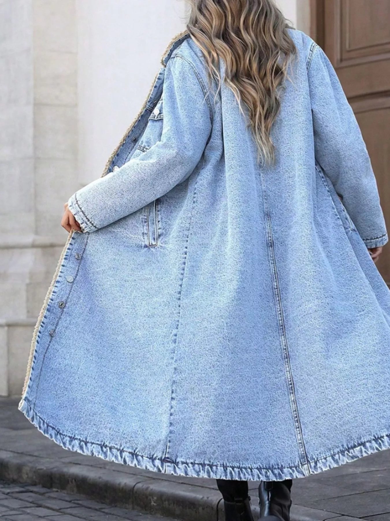 Sherpa Lined Longline Denim Jacket 