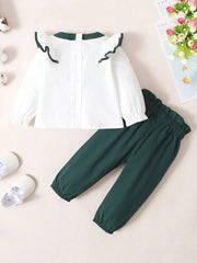 Children's Contrast Ruffled Top and Pants Set 