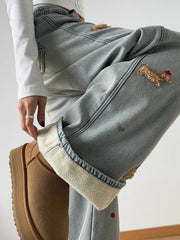 Embroidered Wide Leg Jeans 