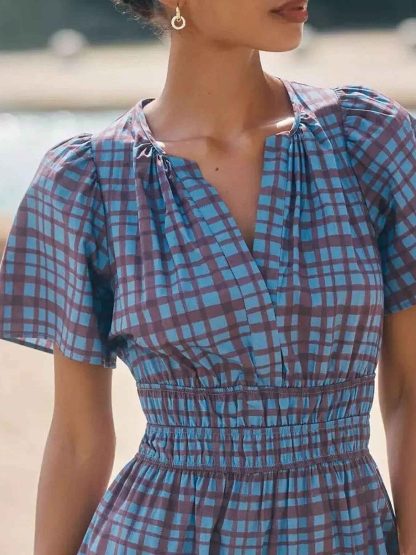 Printed Notched Short Sleeve Dress 