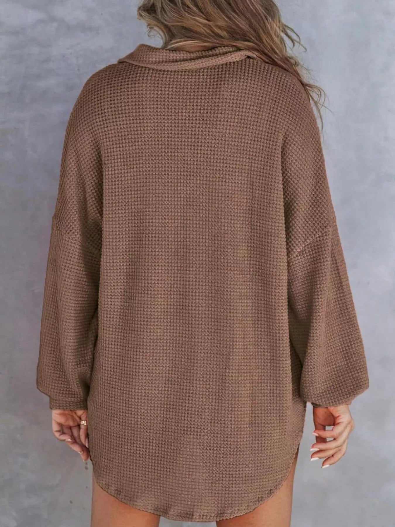 Casual Waffle Knit Button Detail Blouse 