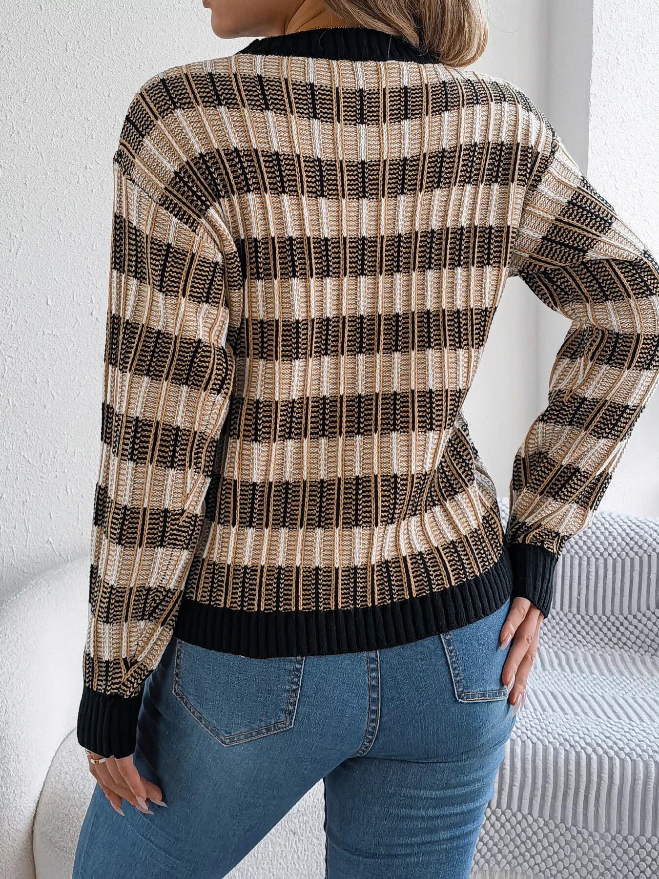 Striped Round Neck Long Sleeve Sweater 