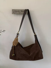 Solid Color Suede Hobo Crossbody Bag 