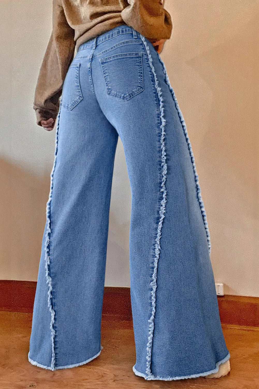 Raw Hem Wide Leg Jeans with Pockets 