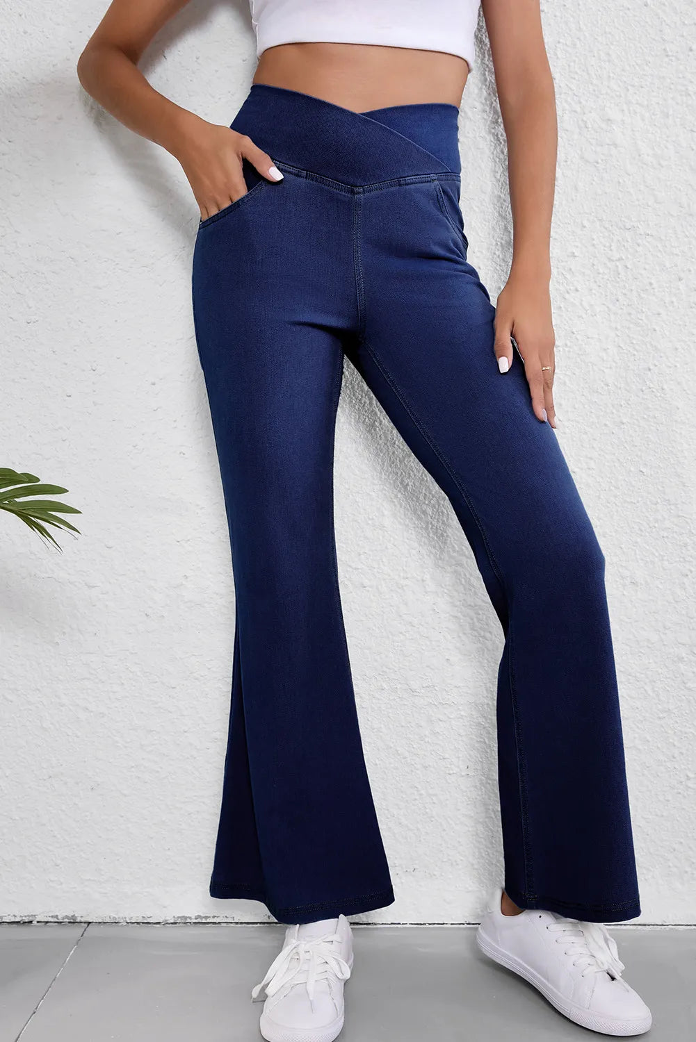 Asymmetric Waist Flare Jeans 