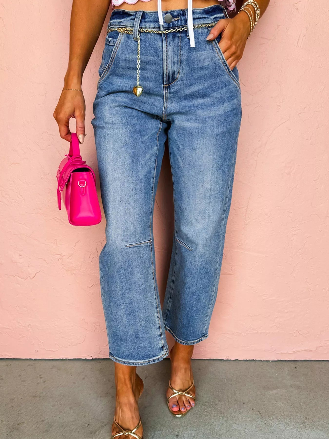 Seam Detail Loose Fit Cropped Jeans 