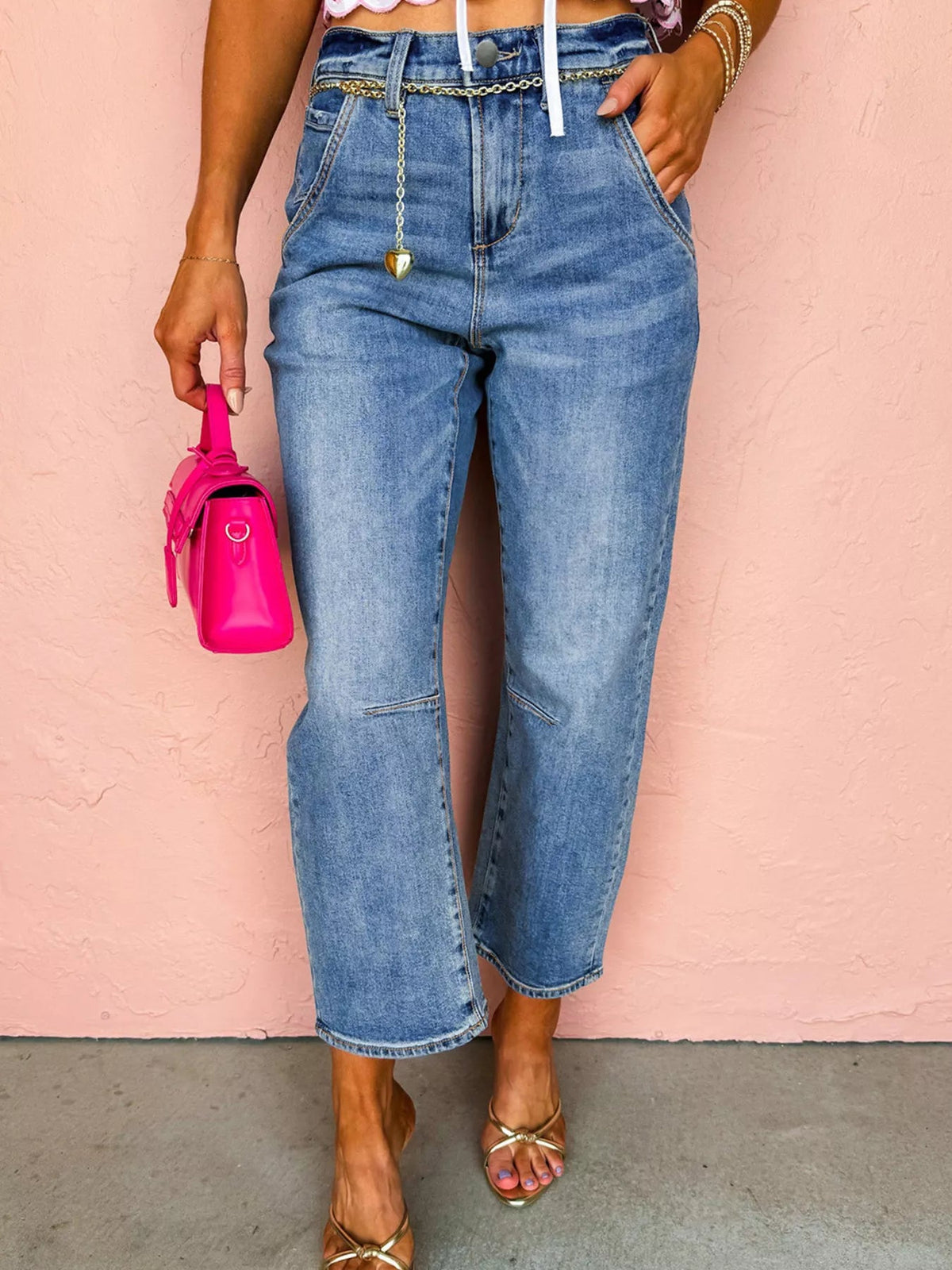 Seam Detail Loose Fit Cropped Jeans 