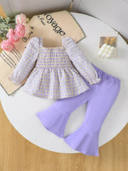 Children's Gingham Smocked Top and Bow Pants Set 